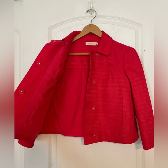 Tory Burch Landry Cropped Dress Jacket size 8 carnival red textured holiday - Picture 5 of 12